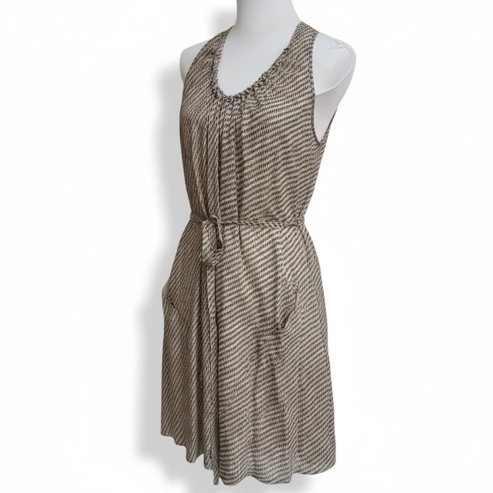 THEORY Nadolin Silk Dress Small Beige Geometric Patterned Halter Boho Minimalist